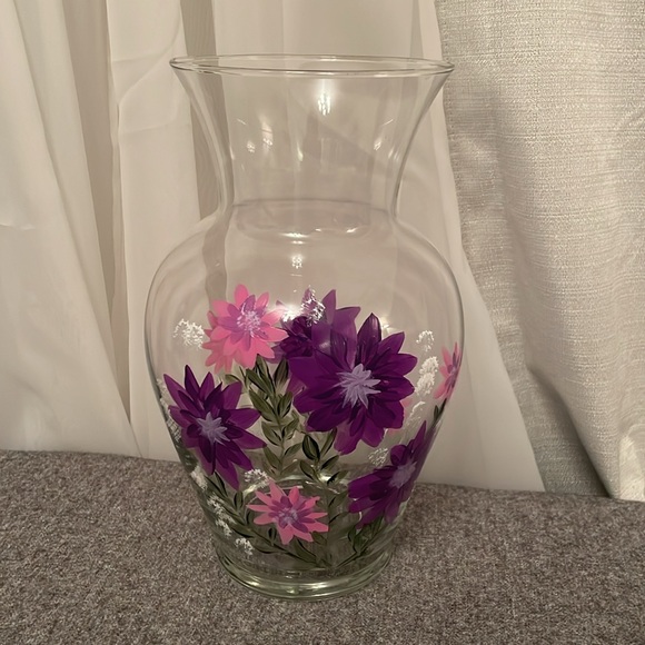 Large Vase with Hand Painted Flowers in Purple & Pink Gardening Vase - Picture 3 of 12